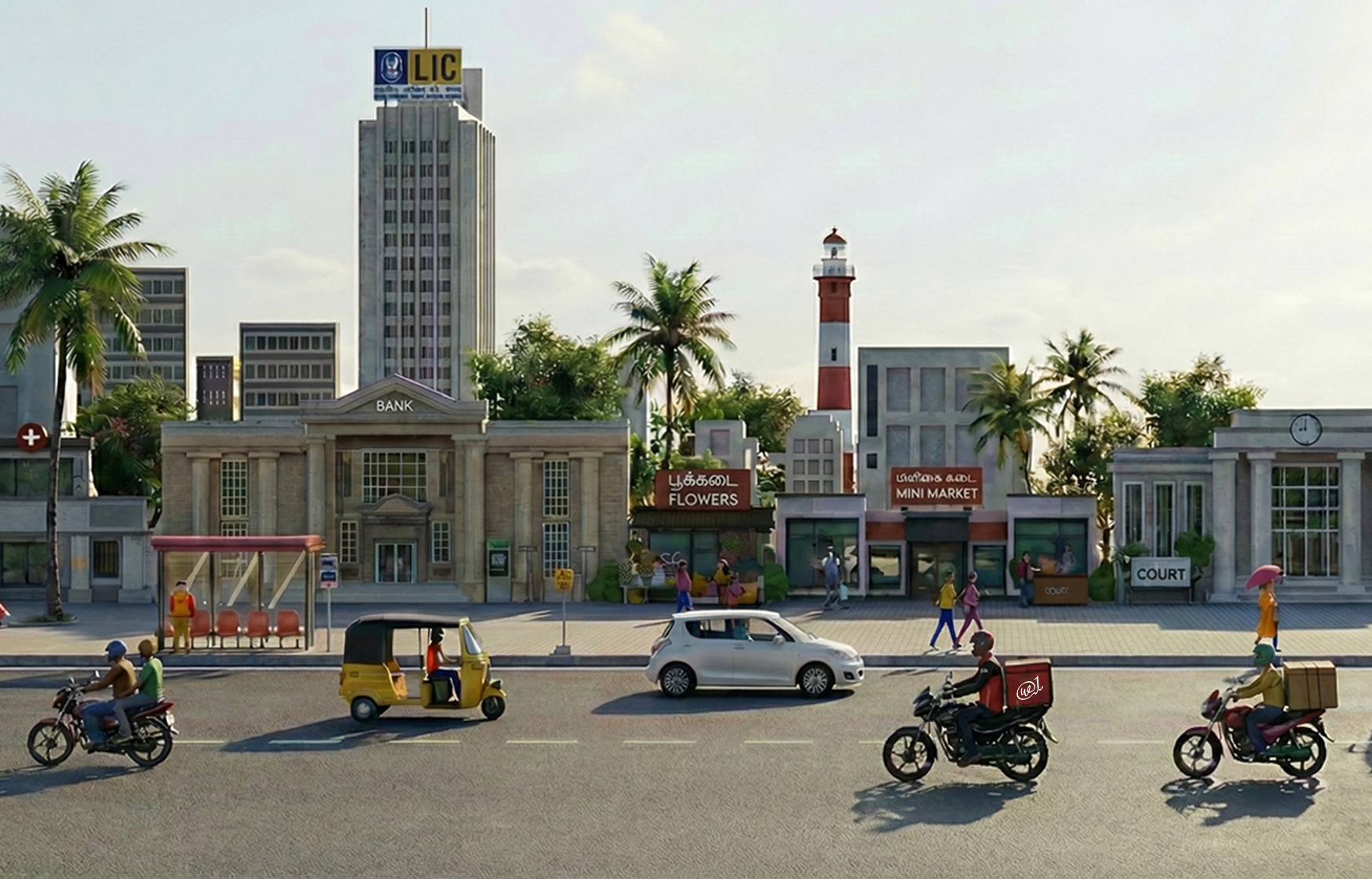 City scene with vehicles